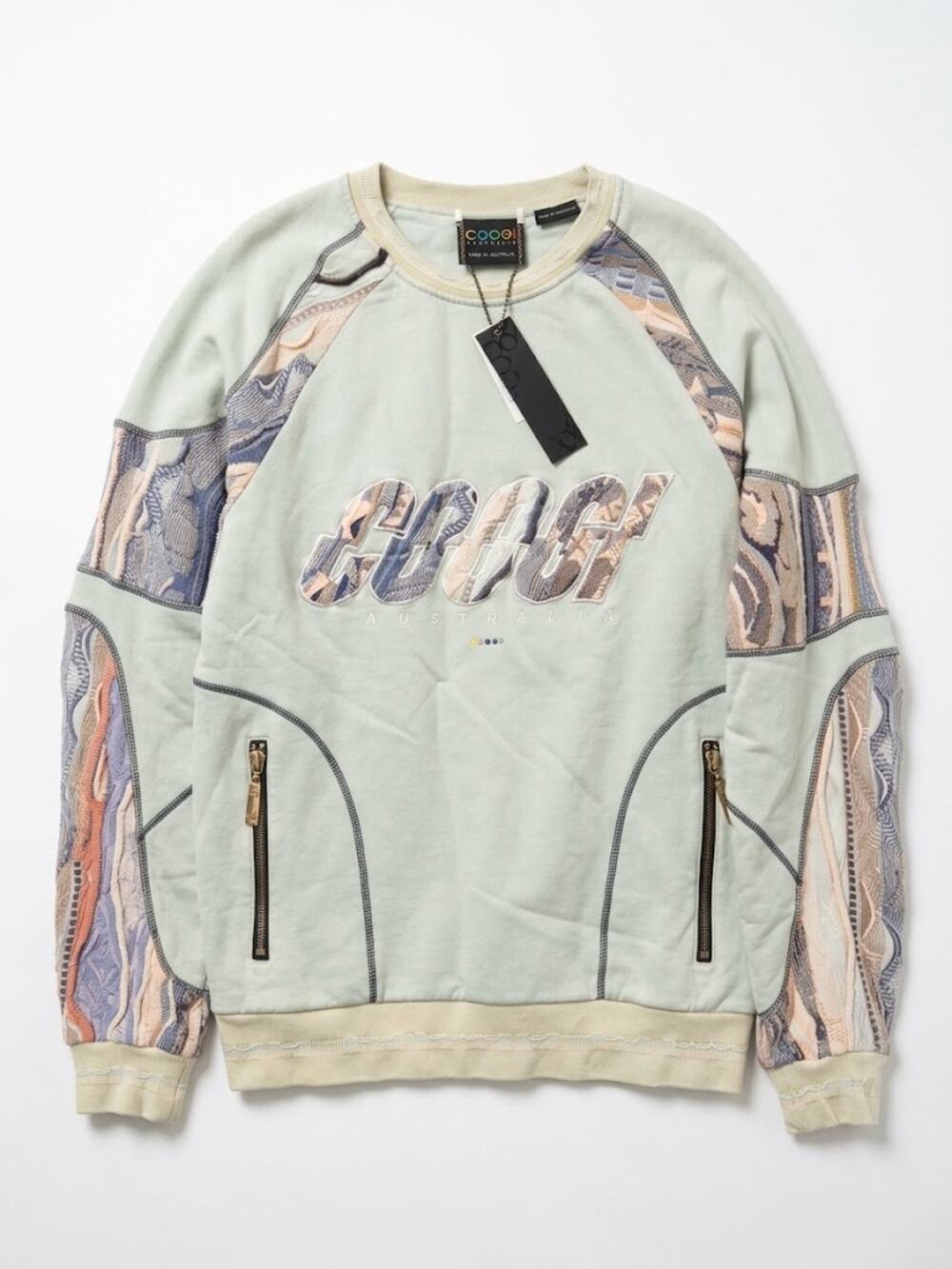 Coogi Wearable Art French Terry Cotton Luxury Crewneck Sweater Mint Medium